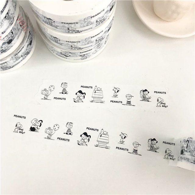 5M Nueva Serie Snoopy Charlie Brown Pegatinas de Cinta de Papel de Dibujos Animados Kawaii 7 Estilos Material de Decoración de Cuentas de Mano para Regalos de Niñas
