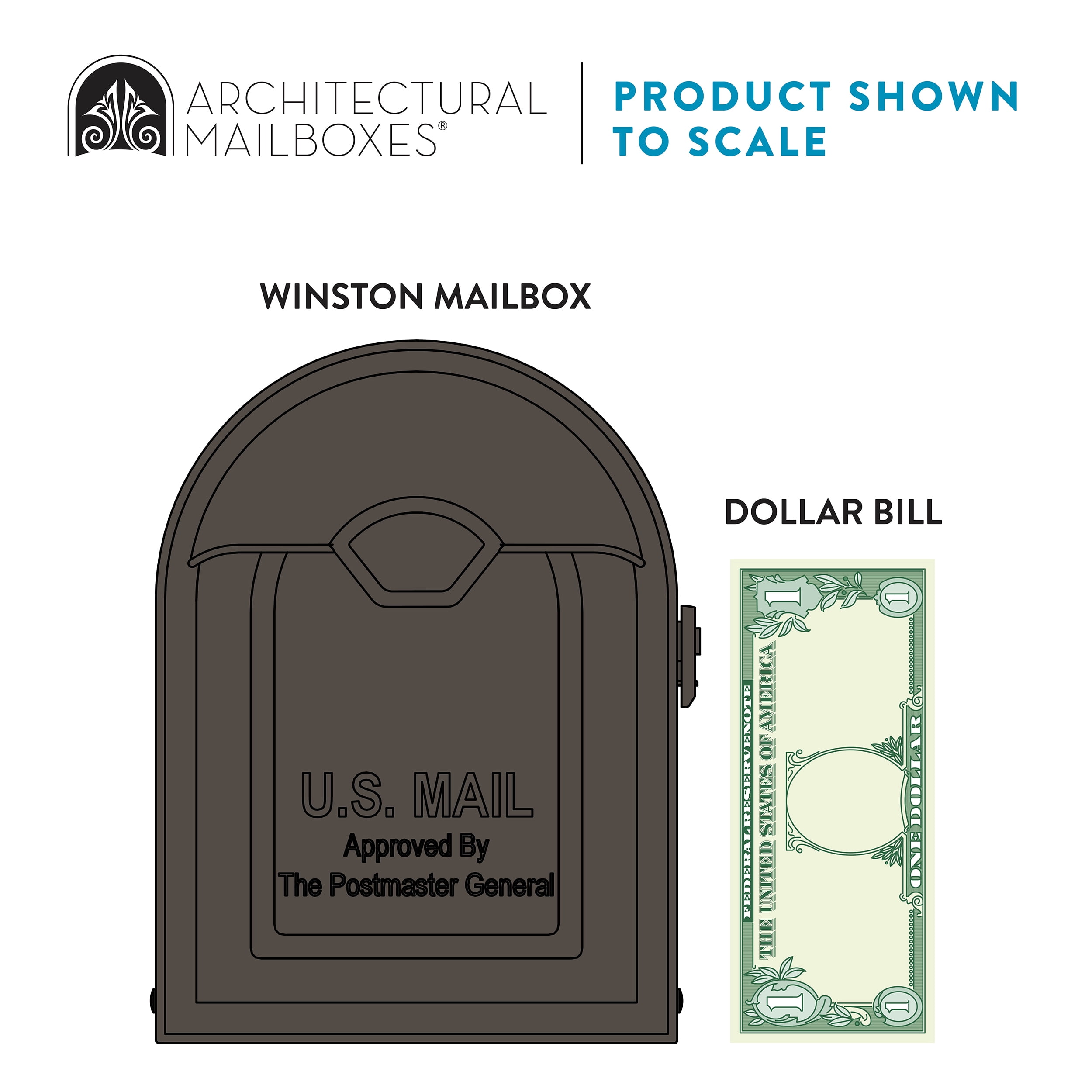 Architectural Mailboxes Winston™ Heavy duty Steel Metal Post Mounted Mail Box for outside, Rubbed Bronze, Medium USPS Approved Curbside Mailbox