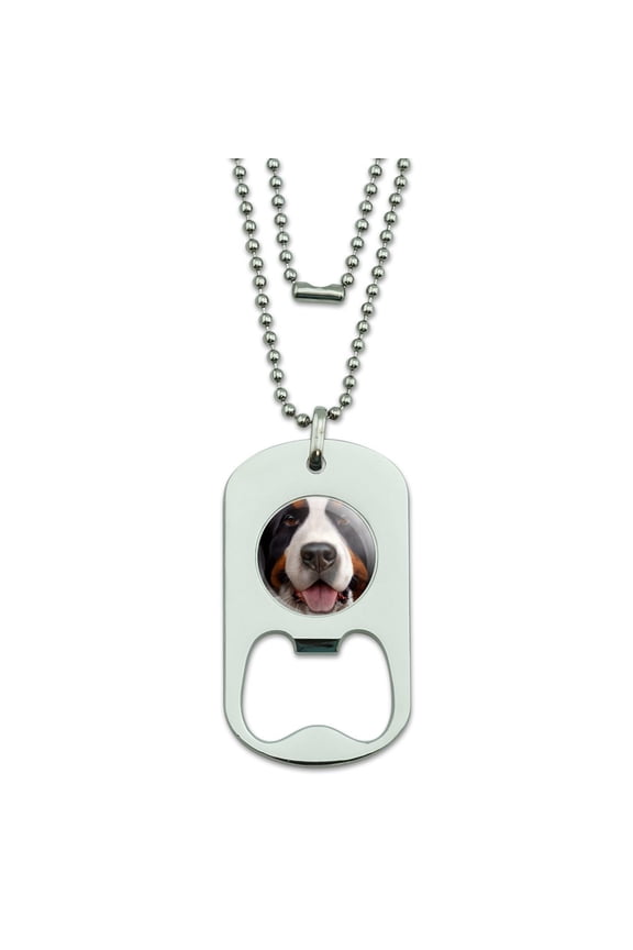 Bernese Mountain Dog Face Closeup Military Dog Tag Bottle Opener Pendant