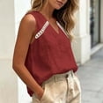 thumbnail image 5 of LEAVINGSUO Tank Tops for Women Solid Color V-Neck Sports Sleeveless Blouse Loose-fitting Openwork Lace Tops Wine L, 5 of 7