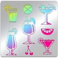 thumbnail image 1 of Plantilla de acero inoxidable para bebidas de verano, varios estilos, patrones de copas de cóctel de limón hawaiano, plantilla de diario de metal, 1 of 7