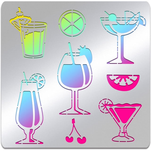 Plantilla de acero inoxidable para bebidas de verano, varios estilos, patrones de copas de cóctel de limón hawaiano, plantilla de diario de metal