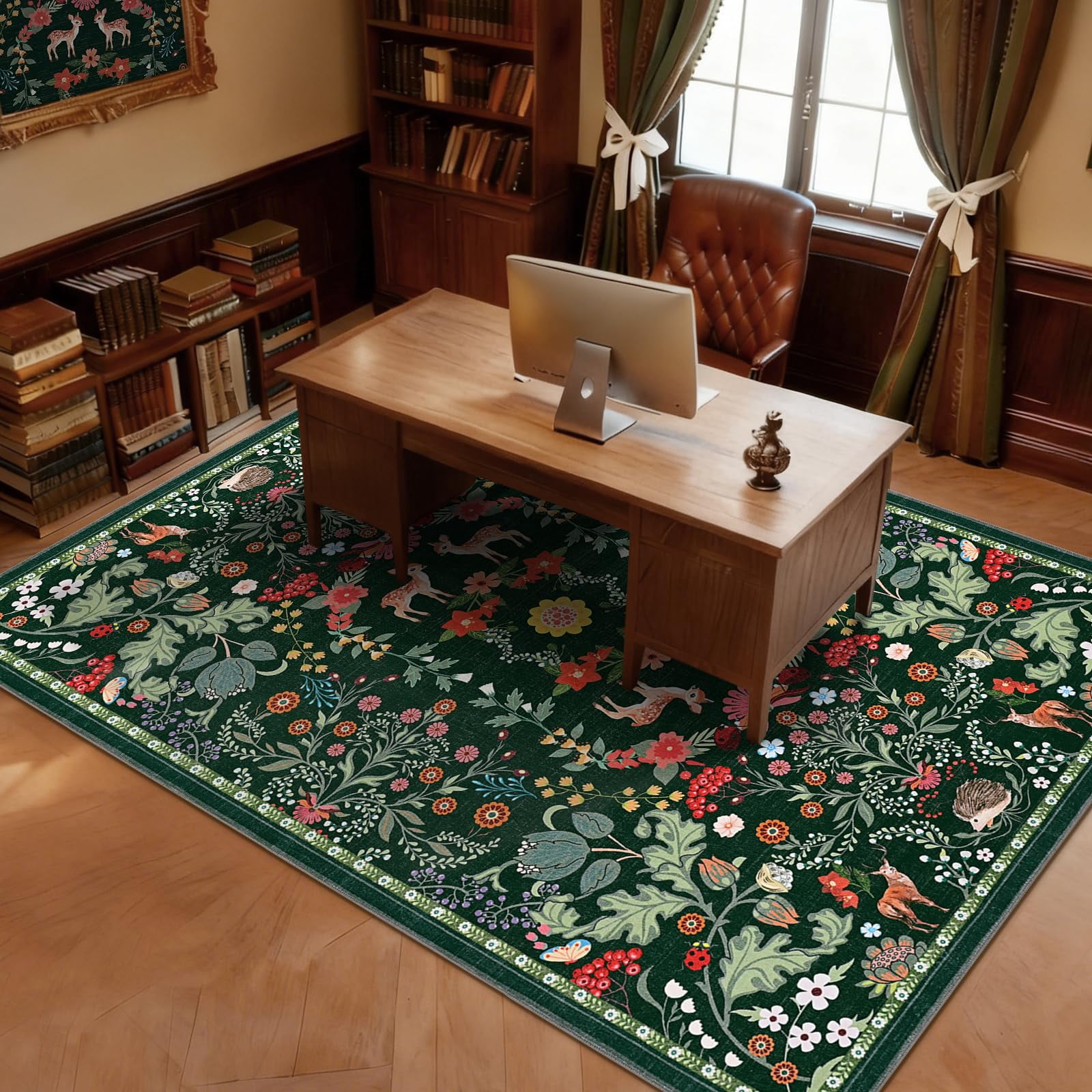 Bleum Cade Floral Area Rugs for Living Room 5x7,Boho Washable Rug Vintage Soft Non-Slip Carpet Indoor Floor Stain Resistant Large Carpets for Bedroom Dining Room Farmhouse Home Office