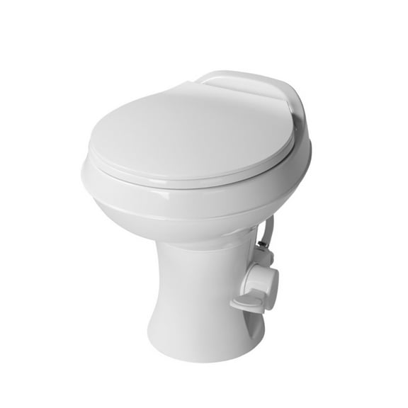 Lippert 2024030310 FlowMax RV Toilet with Round Plastic Bowl and Plastic Base - White