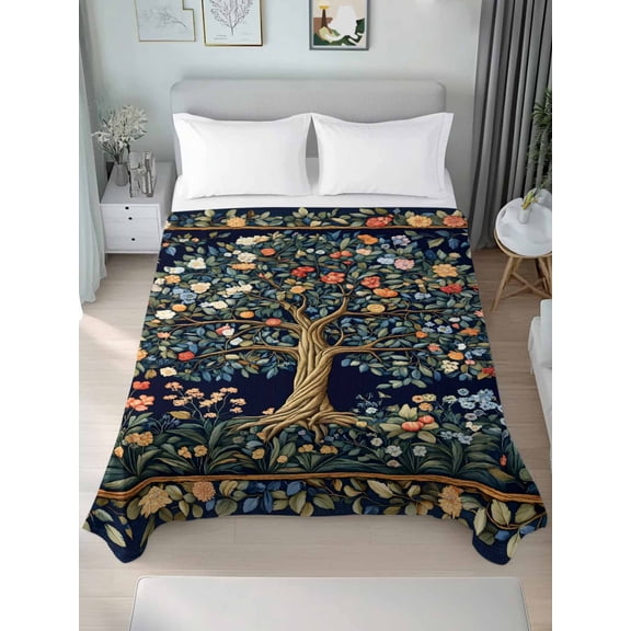 Tree Floral California King Size Flat Sheet, Wrinkleproof & Fadeproof Cooling Flat Bed Sheet Only, Boho Vintage Country Botanical Patterns Breathable Soft Bedding Top Sheets 108 x 98 Inches
