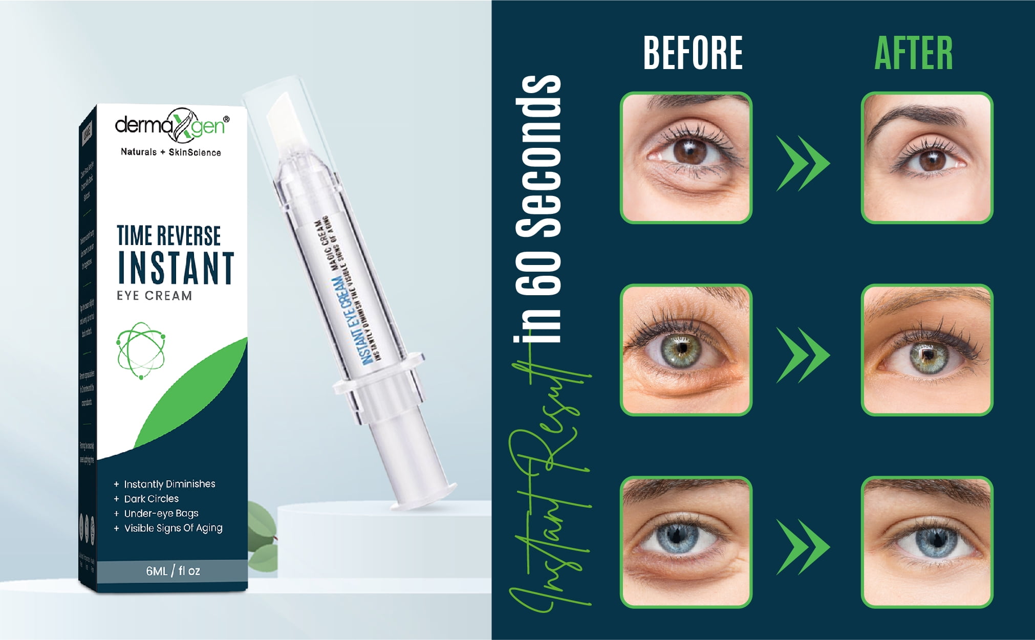 INSTANT EYEBAG REMOVER - TIME REVERSE- Visibly Reduce Under-Eye Bags, Wrinkles, Dark Circles, Fine Lines & Crow's Feet Instantly