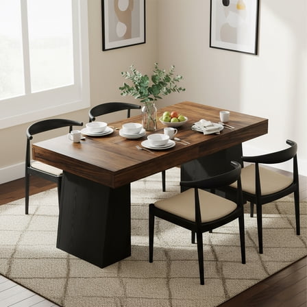 Finmind 63" Solid Wood Dining Table, Farmhouse Rectangular Kitchen and Dining Table, Brown