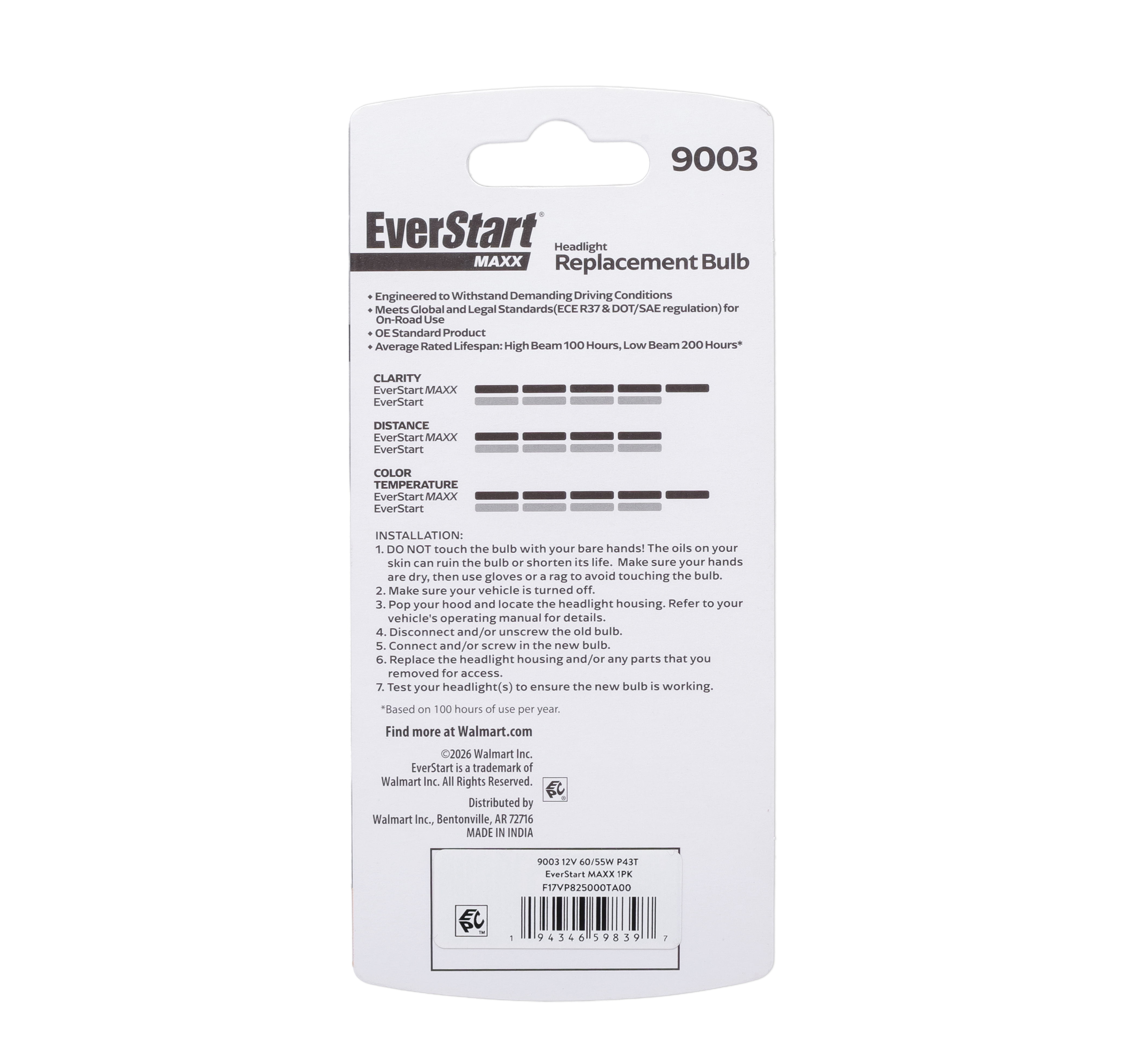 EverStart Maxx 9003 Halogen Headlight Bulb, 1 Pack, Compatible with Multiple Cars