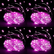 4 Pack Fairy String Lights Battery Operated 16.4Ft 50 LEDs Silver Copper Wire Twinkle Lights for Halloween Christmas Bedroom Indoor Outdoor Wedding Party Decoration (Pink)