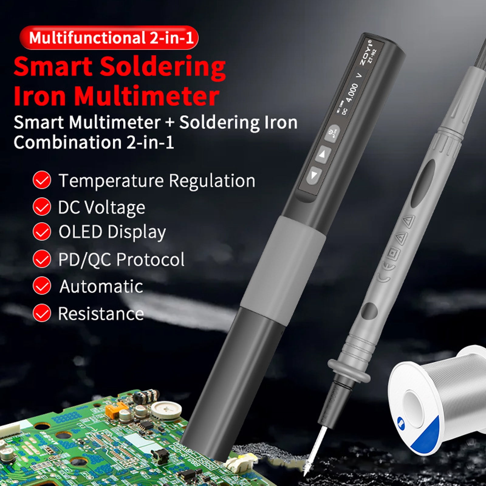 96W Intelligent Electric Soldering Iron 100-450℃ Rapid Heating Soldering Pen Temp Calibration Voltages Adjust Portable