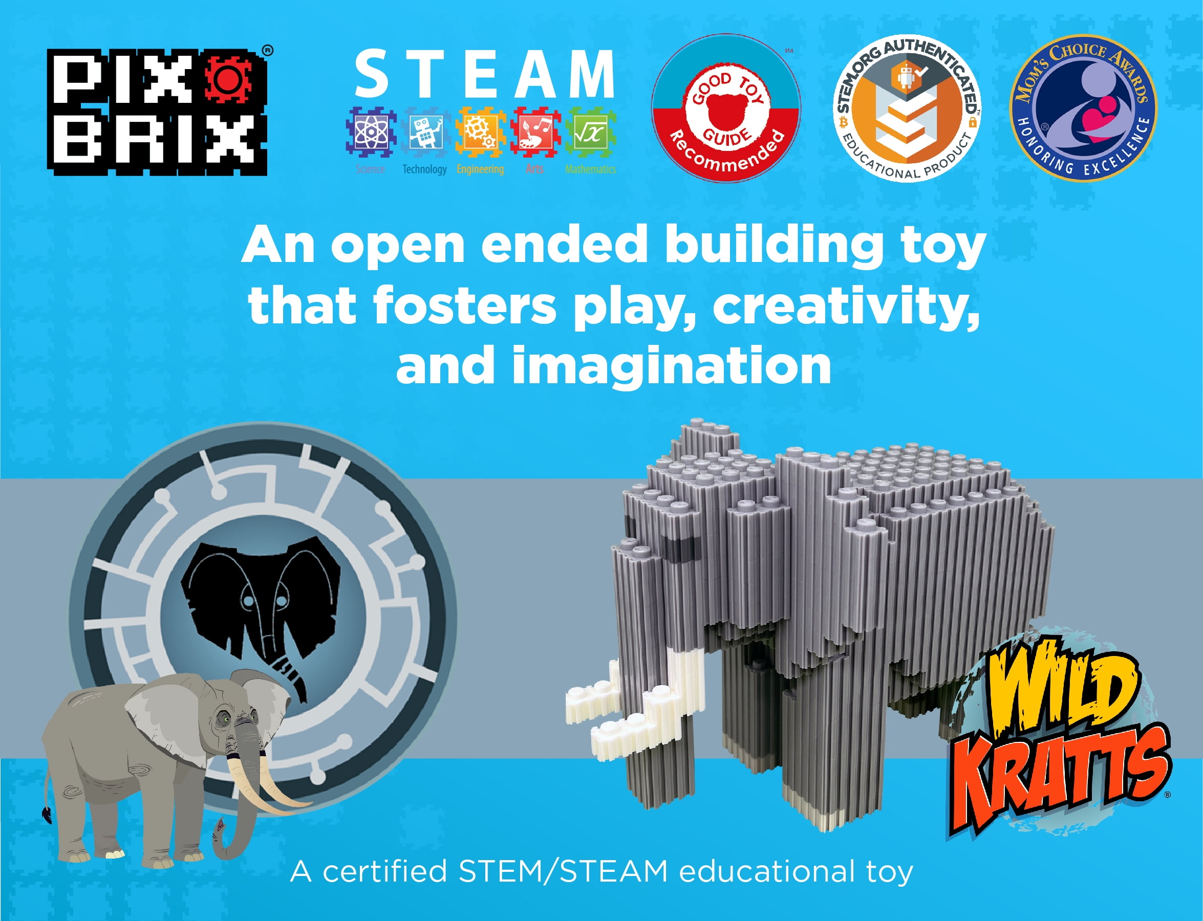 Pix Brix Wild Kratts Pixel Art Kit African Elephant, 906 Pieces