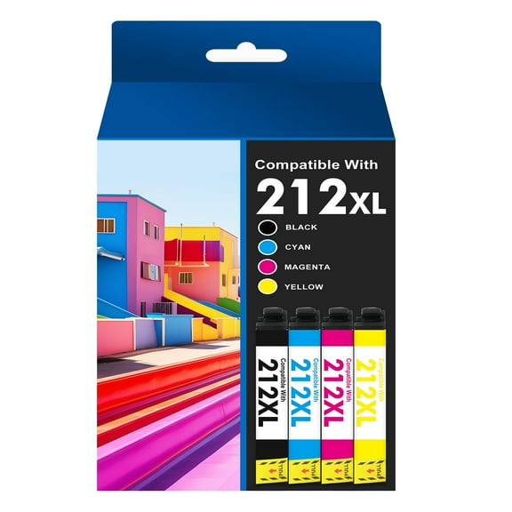 4 Pack 212XL Ink Cartridges Use With WorkForce WF-2850 WF-2830 Expression Home XP-4100 XP-4105 Compatible for Epson 212 212XL Printer Ink Combo Pack (Black, Cyan, Magenta, Yellow)