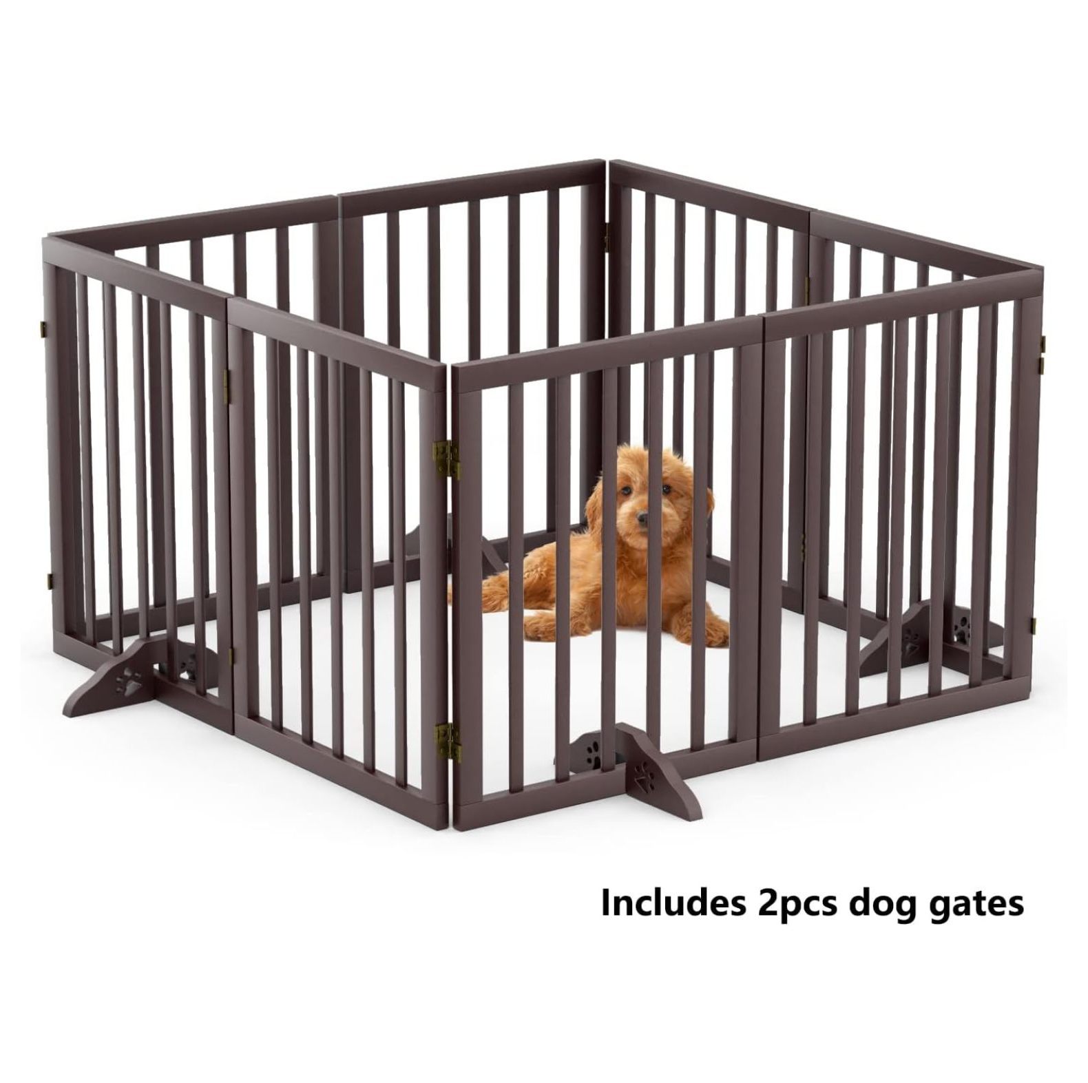Pet Gates for Dogs, Freestanding Dog Gate with 2pcs Support Feet, Puppy Dog Gates for The House, Dog Fences Indoor, Espresso