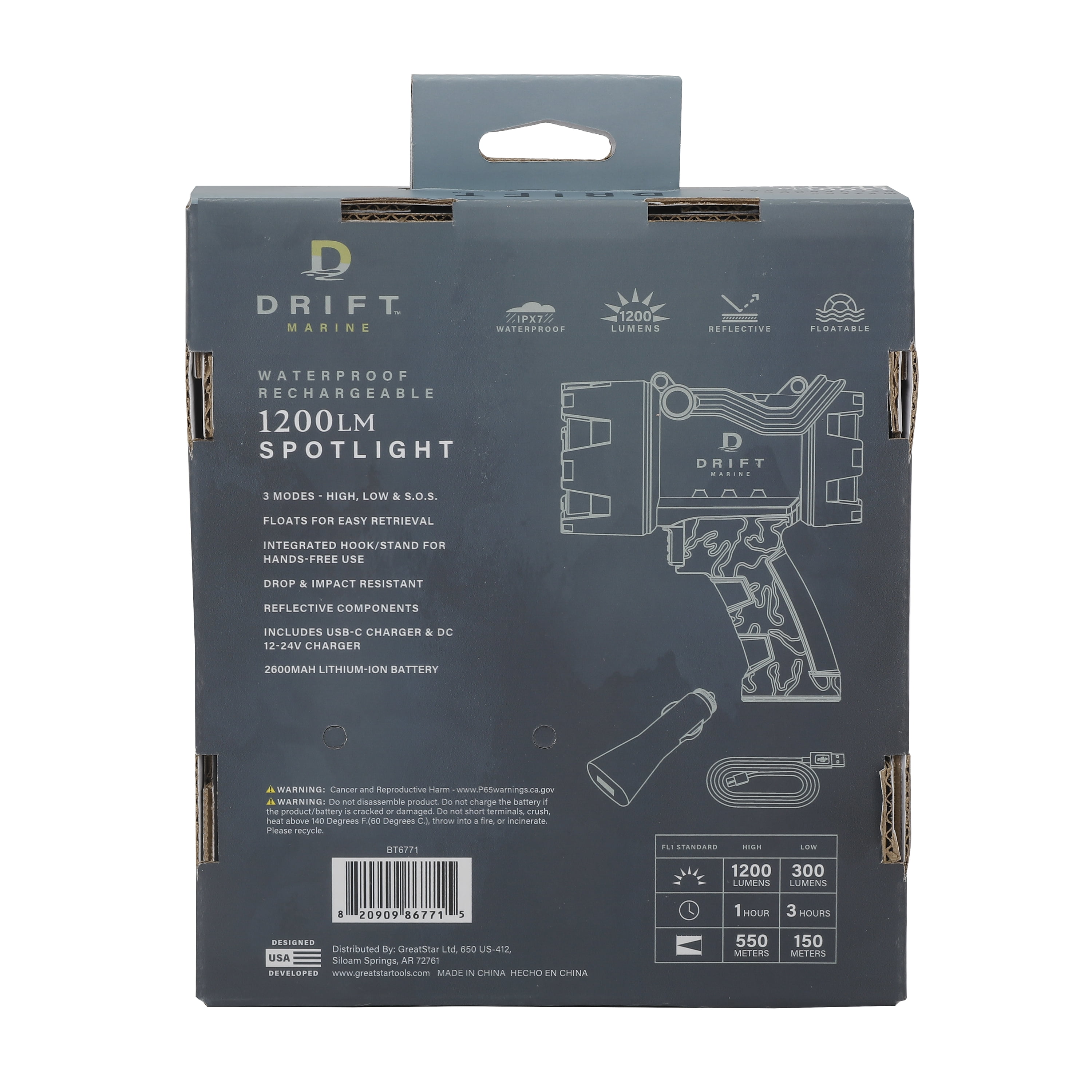 D DRIFT ALL THINGS WATER Rechargeable 1200LM Waterproof Spotlight, Waterproof, Floating, Lightweight
