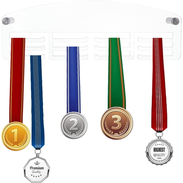 Soporte para medallas de acrílico con 12 ganchos, 30 cm (12 pulgadas), transparente, para colgar en la pared, fácil de instalar.