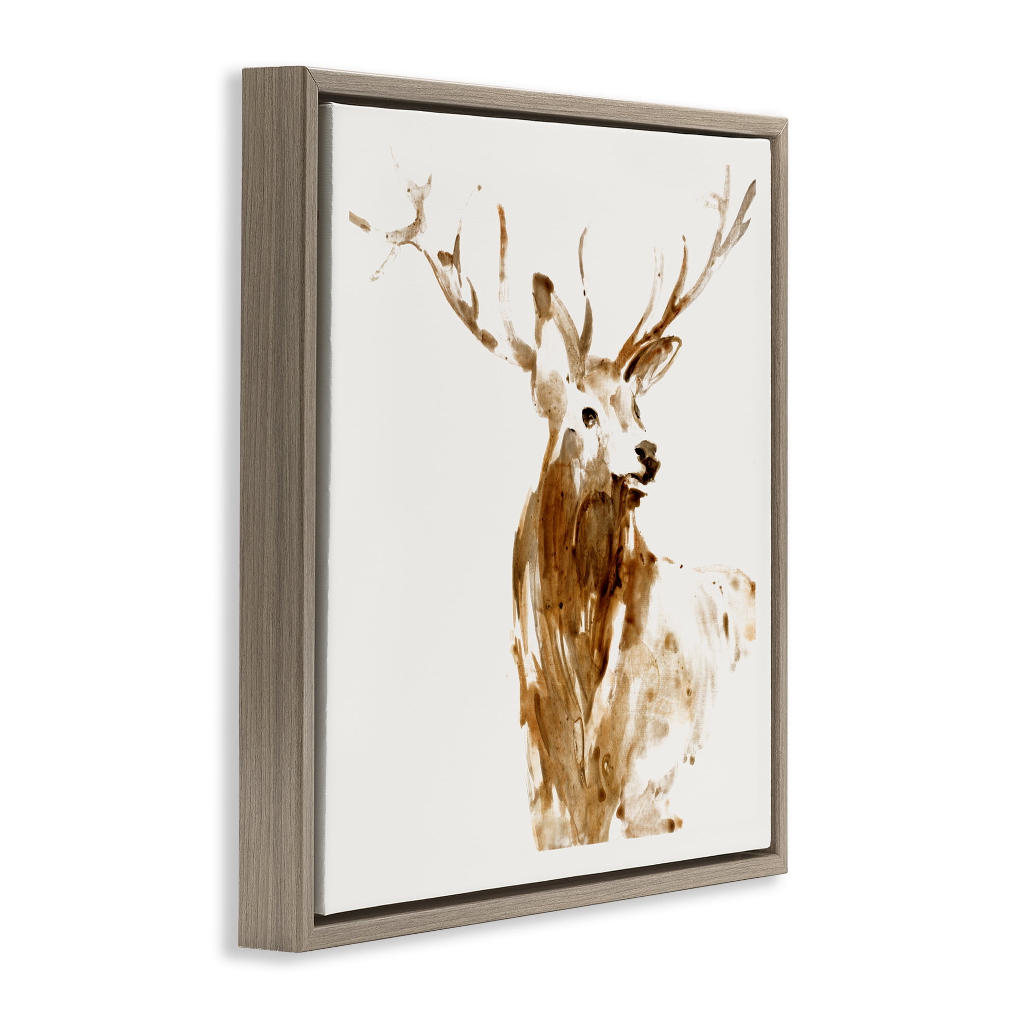 Stupell Industries Deer Portrait Head Shot Brown Framed Floater Canvas Wall Art, design by Lorenzo Collective
