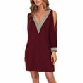 thumbnail image 4 of Outfmvch Cocktail Dresses for Women,wedding Guest Dresses for Women,red Dress,homecoming Dresses,women's Long Sleeved Off Shoulder Dress V Neck Solid Color Casual Dress Z Wine S, 4 of 5