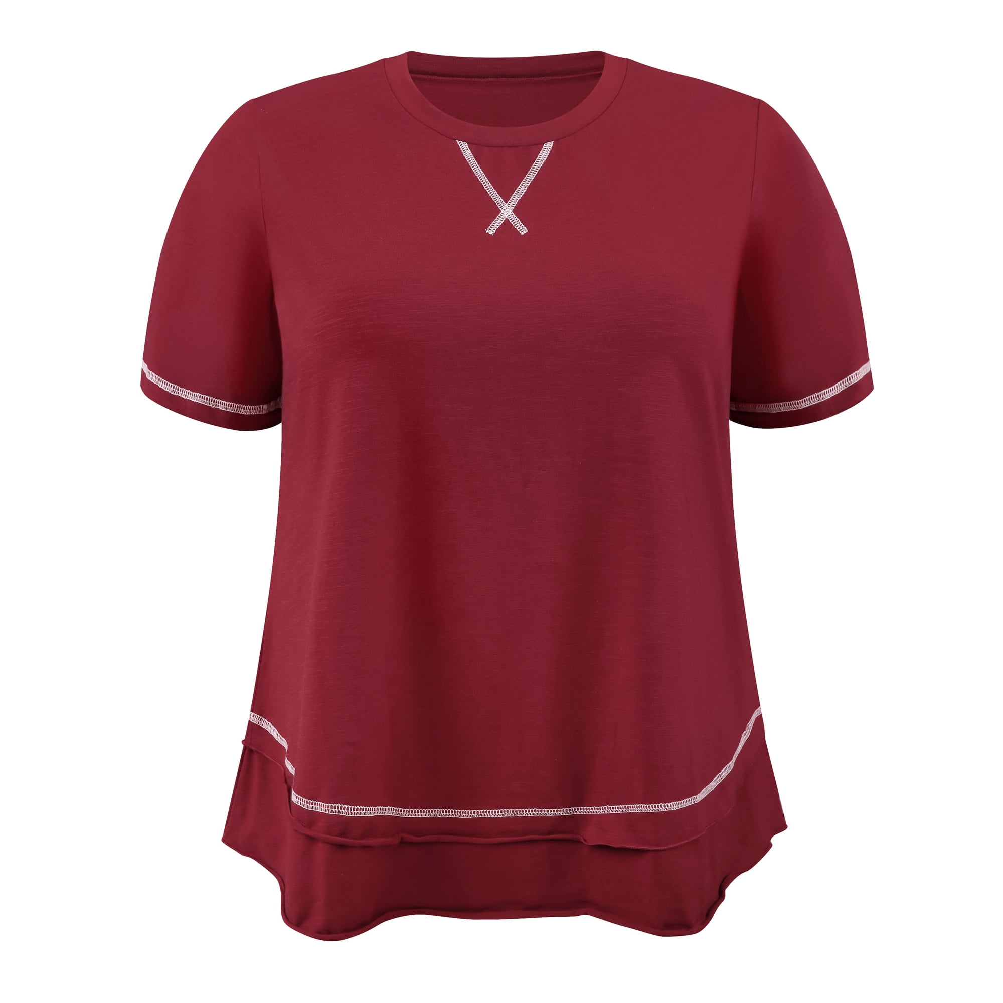 DARING DIVA Women's Plus Crew Neck Short Sleeve Loose Knit Blouse Tops 2X Burgundy