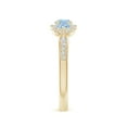 thumbnail image 2 of ANGARA Natural Floating Three Stone Aquamarine Ring with Diamond Halo in 14K Yellow Gold for Women (Size-4mm) | March Birthstone, Anniversary, Jewelry Gift for Women | Natural Aquamarine Ring, 2 of 7