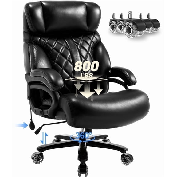 Qusaphy 800lbs Big and Tall PU Leather Executive Office Chair with Reclining Backrest, Spring Cushion Seat, Lumbar Support & Ergonomic Armrests for Home Office and Conference Room