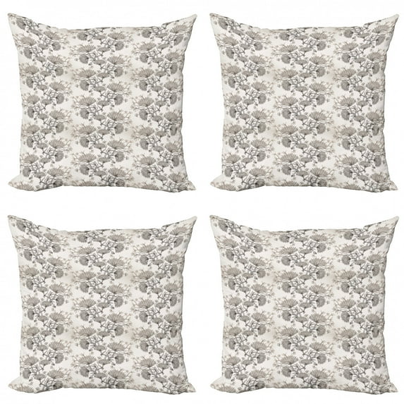 Ambesonne Vintage Throw Pillow Cover 4 Pack, Chrysanthemums Floral, 20", Eggshell Taupe