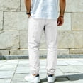 thumbnail image 5 of Domuza Linen Pants for Men Casual Summer Beach Pants Elastic Waist Drawstring Lightweight Vacation Trousers with Pockets White S, 5 of 7