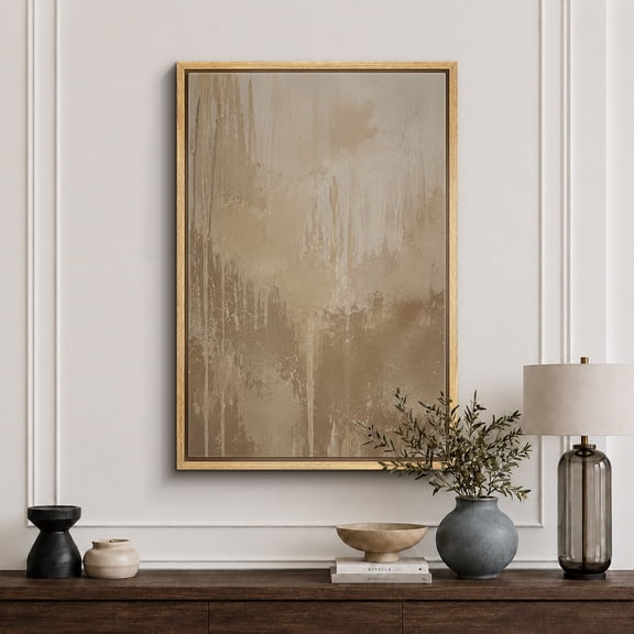 Framed Canvas Print Beige Abstract Wall Art Modern Decorative for Living Room Bedroom - 16"x24" NATURAL Frame