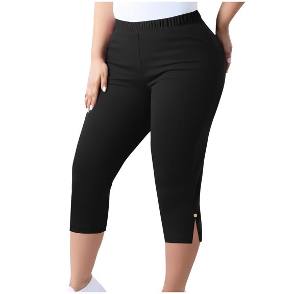 Women's Sculpting Capri Leggings – High Waisted Yoga Pants with Tummy Control & Side Slits | Plus Size Workout to Weekend Essential (Sizes M-5XL)