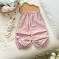 thumbnail image 3 of LIIPEE Girls Boys Harem Pants Summer Breathable Casual Solid Color Elastic Waist Wide Leg Ankle-Tied Pants With Pockets Girl Classic Daily Pants,Pink,6-7 Years, 3 of 3