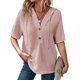 thumbnail image 1 of Blusas de Verano para Mujer, de Punto Gofre, de Corta, con Cordón, Sudaderas con Botones y Cuello en V, Blusas Informales, Camisas. Rosa M, 1 of 9