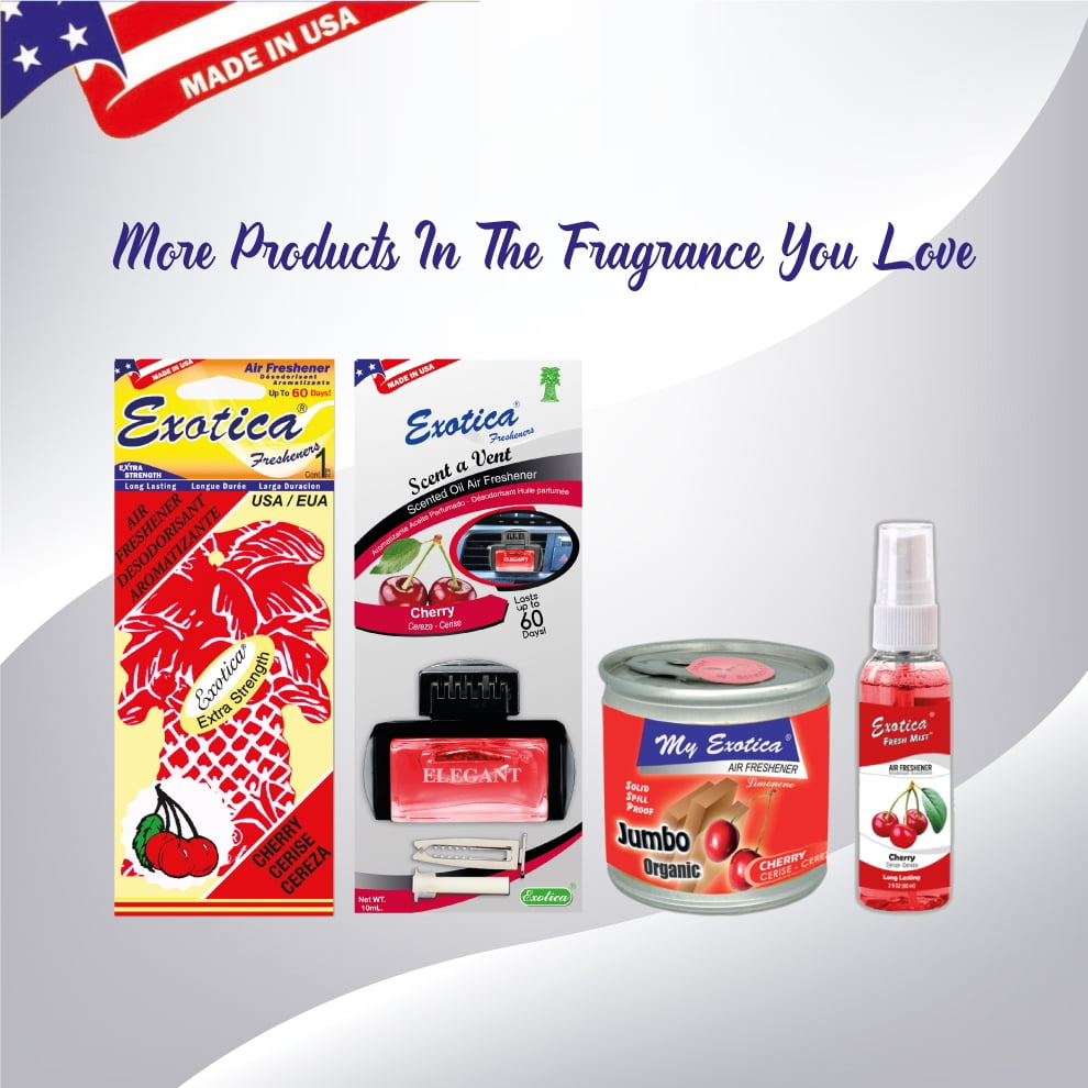 Exotica Car Air Freshener | Spill-proof Can | Organic | For Home & Auto | Long Lasting Freshness | (Pack of 12) (Cherry)
