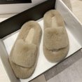 thumbnail image 2 of Woman House Sandals Fuzzy Non-skid Thick Open Toe Slides Cross Band Slippers, 2 of 10