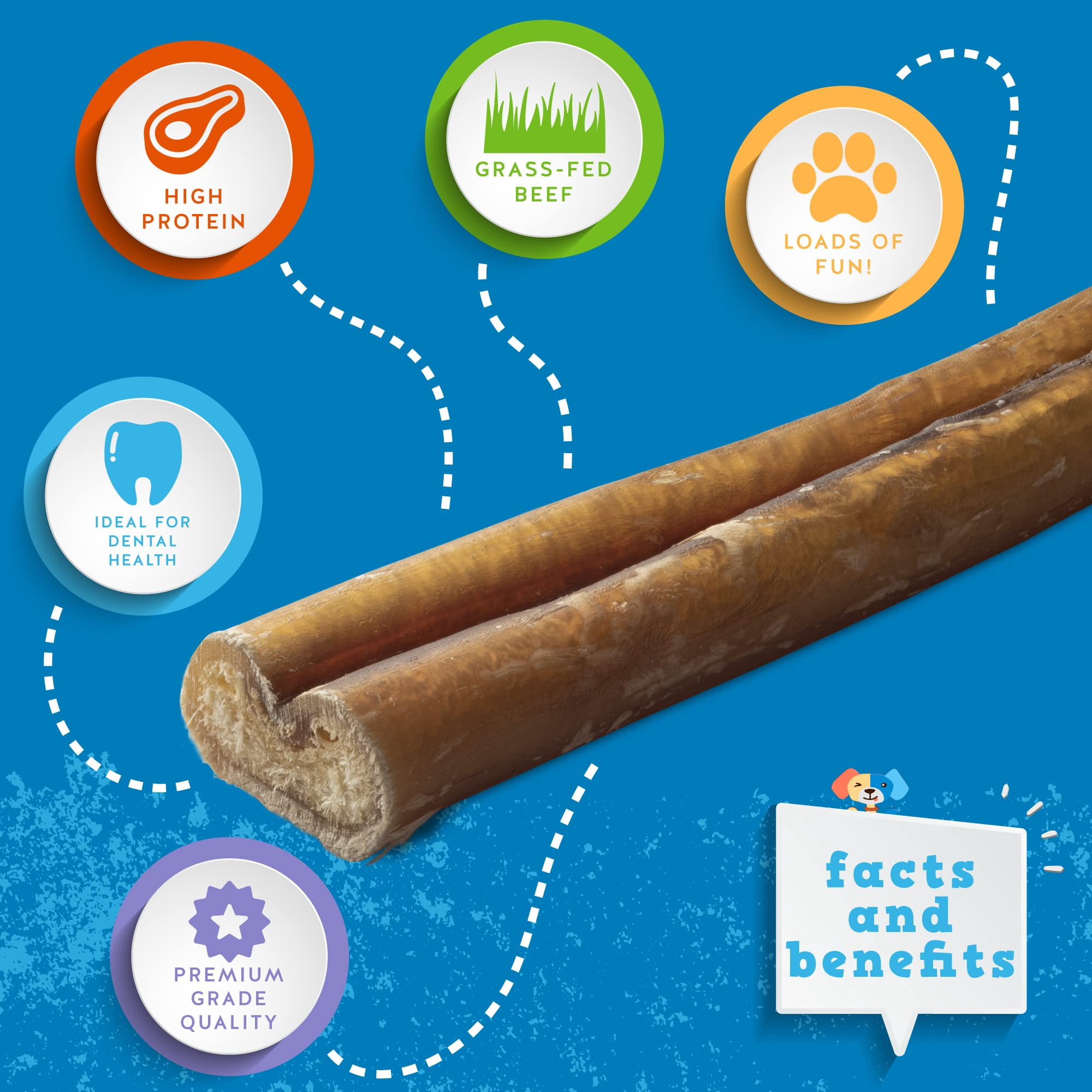 Jack&Pup 12" Thick Bully Sticks for Large Dogs, Single Ingredient Dog Chews, 10 pack