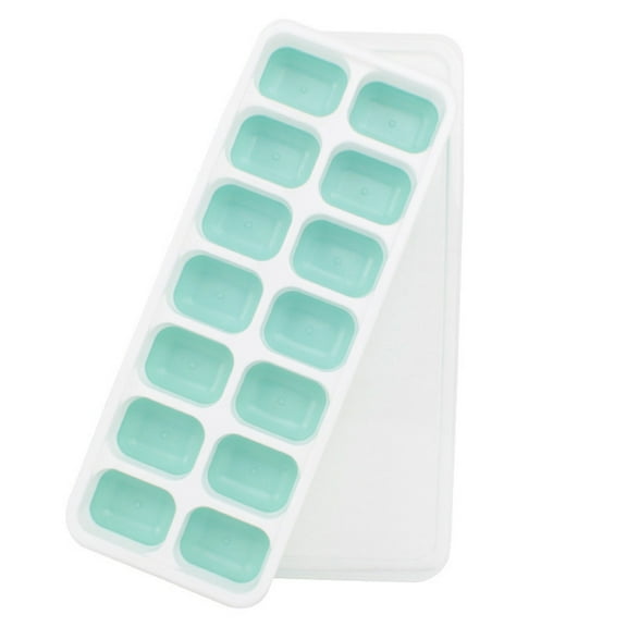 Kiplyki Covered Ice Tray Set With 14 Ice Cubes Molds Flexible Rubber Plastic St