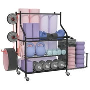 Dumbbell Rack, Sports Equipment Storage Organizer with Wheels ,Home Gym Storage Weight Rack for Dumbbells Foam Roller Yoga Strap and Resistance Bands Workout Equipment Rack