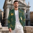 thumbnail image 3 of Uourmeti Golden Crane Pine Print Business Suit Jacket, Single Button Men's Blazer Lightweight Polyester Business Casual Suit for Office, 3 of 9