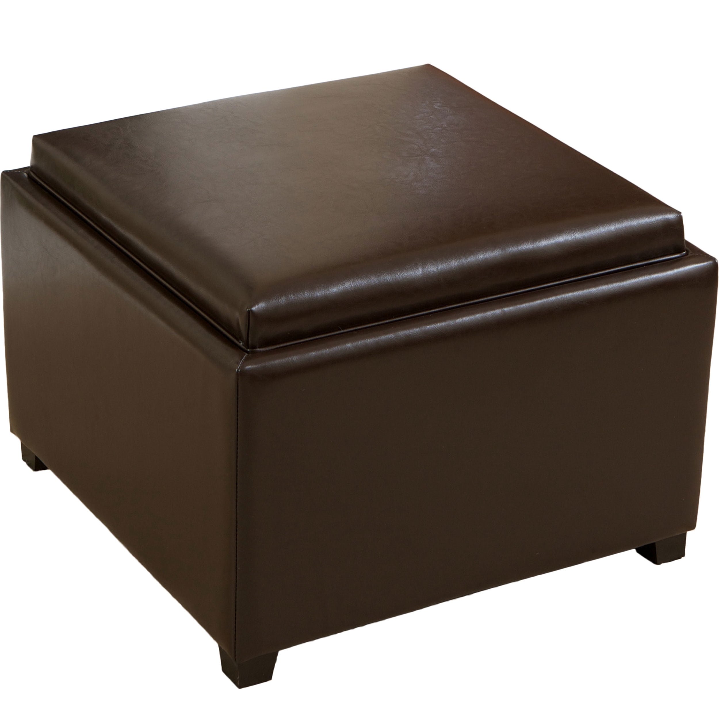 Noble House Bellvue Leather Tray Top Ottoman