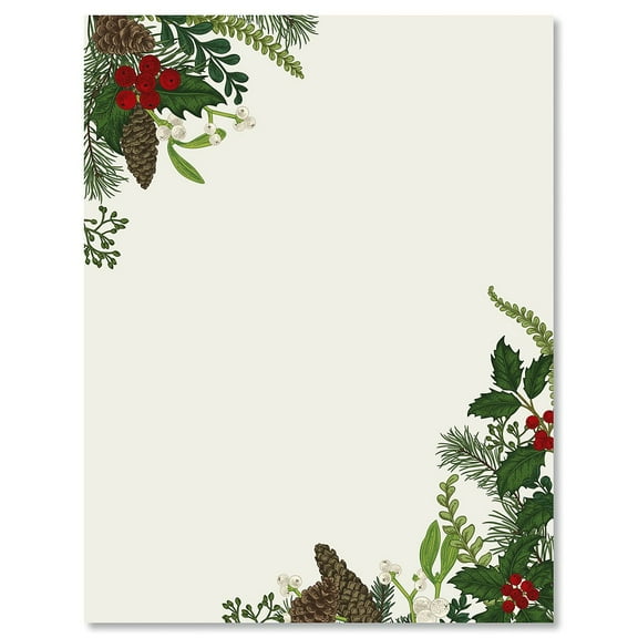 Abundant Holiday Christmas Letter Papers - Set of 25 Christmas stationery papers are 8 1/2" x 11", compatible computer paper
