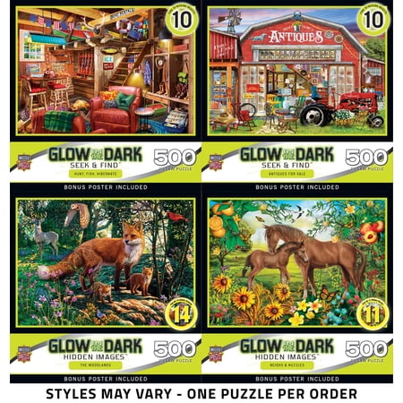 Masterpieces 500 Pieces Hidden Images Glow In The Dark Assortment Interlocking Jigsaw Puzzle for Adults with 4 Unique Styles to Choose