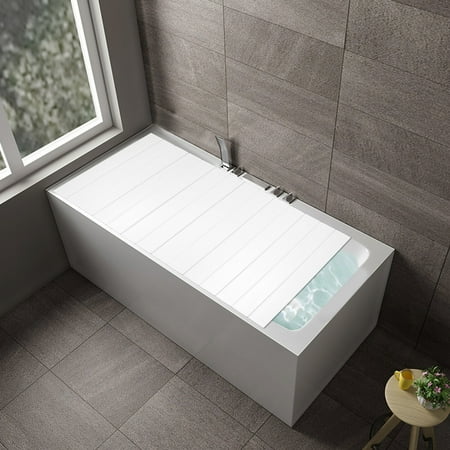 Foldable Bathtub Tray  150x70cm White Wood Grain Bath Tray Cover PVC Waterproof Heat Retention Bathtub Lid Spa Bath Accessories with 11.02lbs Load Capacity