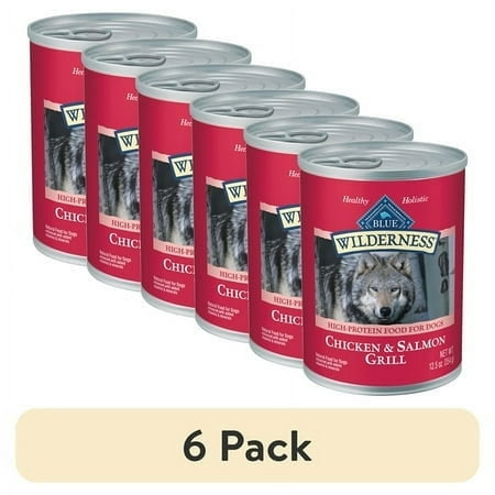 (6 pack) Blue Buffalo Wilderness Adult Wet Dog Food, Salmon & Chicken Grill, 12.5oz