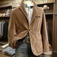 thumbnail image 5 of Mens Casual Corduroy Blazer 2025 Vintage Slim Fit 3 Button Plaid Sport Coat Long Sleeve Suit Jacket Light Brown M, 5 of 5