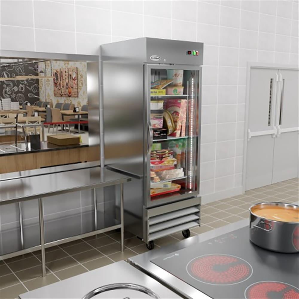 Pemberly Row Stainless Steel Upright Freezer with 3 Storage Shelves in Silver