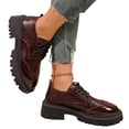 thumbnail image 5 of Women Chunky Lug Sole Brogue Oxfords Retro Wingtip Perforated Details Lace Up Round Toe Comfort Platform Casual Shoes, 5 of 5