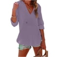 thumbnail image 2 of Women's Beach Cover Up Hoodies Sweatshirt Long Sleeve Sun Protection V Neck Breathable Shirt Top with Pockets Purple XXL, 2 of 7