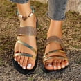 thumbnail image 6 of Hurxie Women's Metallic Strappy Flat Sandals Dressy Sparkly Open Toe Slide Vacation Summer Sandals Gold, 6 of 7