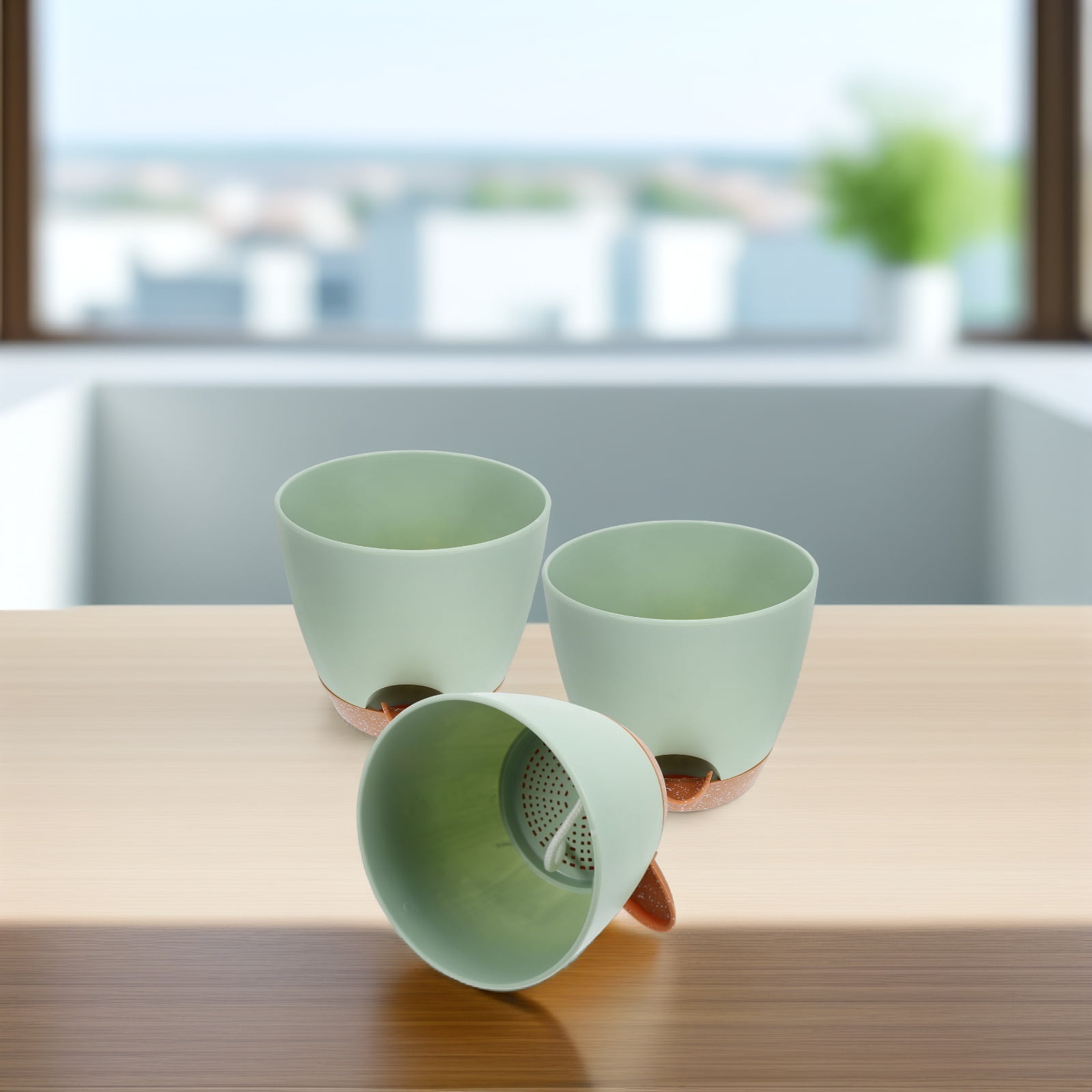 HONMEET 3-Piece Green Hydroponic Planter Set for Indoor Gardening, Plastic Pots Ideal for Home and Office Decoration