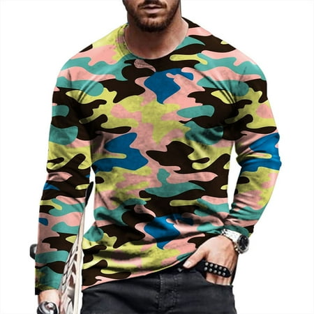 guisaled Camo Shirt for Men Big and Tall Long Sleeve Hunting Shirts Fashion Crewneck Lightweight Hiking Camping Fishing Tops