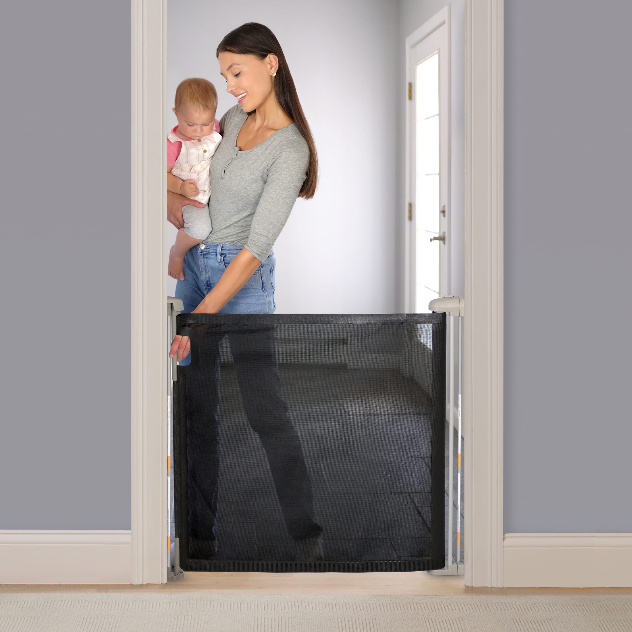 Summer by Ingenuity Tuck Away Retractable Extra Wide Safety Pet and Baby Gate, Up to 56" Wide, 30" Tall - Gray