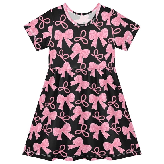 joogoo Pink Bows Girls' Short Sleeve Dress Kids Dresses 5-6T